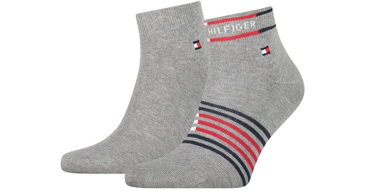 Tommy Hilfiger Breton Stripe Quarter Socks 2 Pairs in Mid Grey Melange ...
