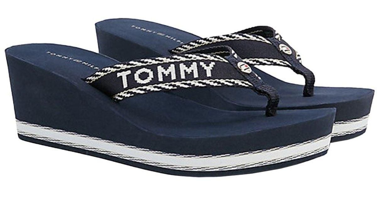 Tommy Hilfiger Tommy Webbing H Wedge Sandal Flip Flops in Blue | Lyst