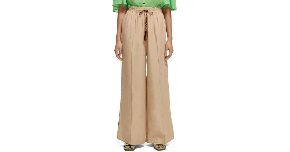Scotch & Soda Hope Wide Eg Fit High Waist Pants in Natural | Lyst