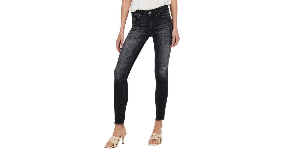 ONLY Denim Blush Life Mid Skinny Ankle Raw Rea787 Jeans in Black | Lyst