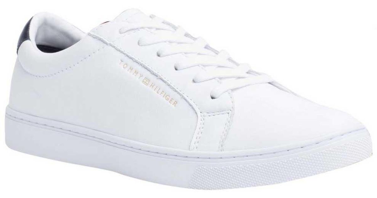 Tommy Hilfiger Leather Metallic Back Lace-up Trainers in White | Lyst