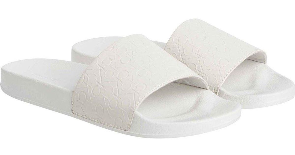 Calvin Klein Pool Slide Mono Mix Slides in White Lyst