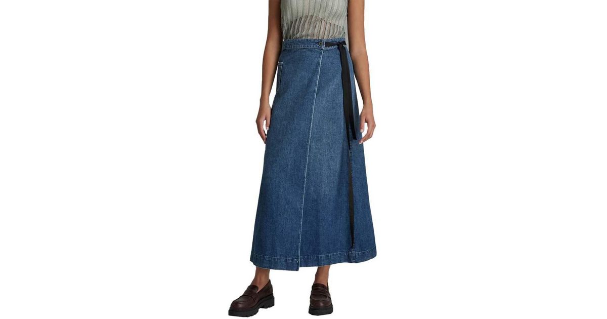 G-Star RAW A-line Maxi Wrap Skirt in Blue | Lyst