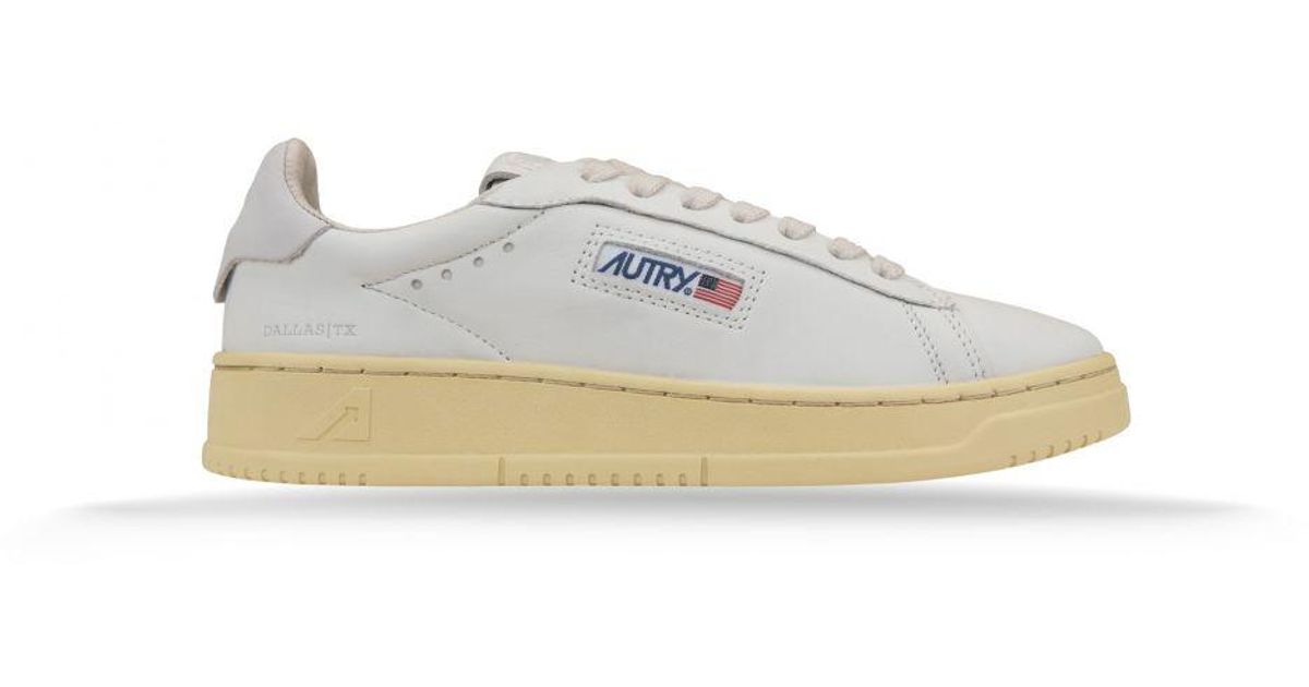 Autry Dallas Low Leather Sneakers With Jacquard Leather Logo in White ...