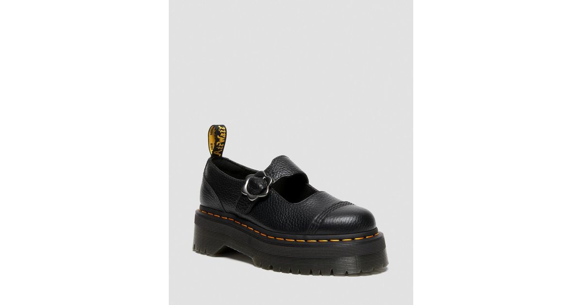 Dr. Martens Addina Flower Buckle Leather Platform Shoes in Black | Lyst