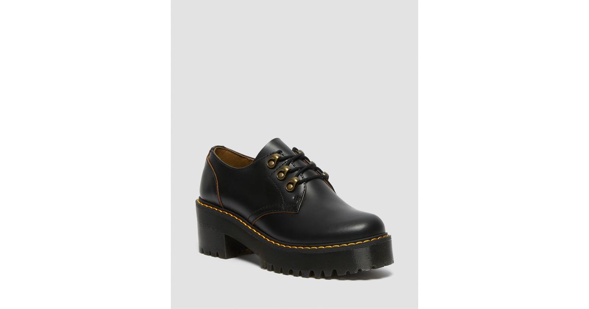 Dr. Martens Leona Lo Vintage Smooth Leather Heeled Shoes in Black | Lyst