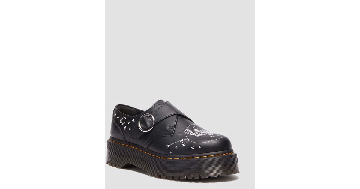 Dr. Martens Monk Celestial Moth Leather Platform Shoes in
