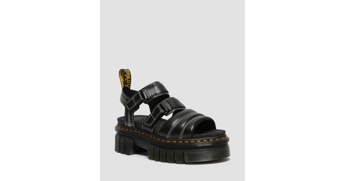 Dr. Martens Ricki Nappa Lux Leather 3-strap Sandals in Black | Lyst