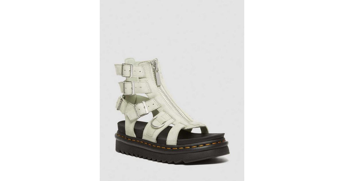 Martens Olson Tumbled Nubuck Leather Gladiator Zip Sandals in
