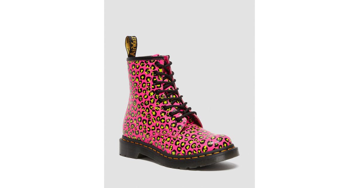 Dr. Martens Leather 1460 Leopard Smooth Lace Up Boots in Red | Lyst