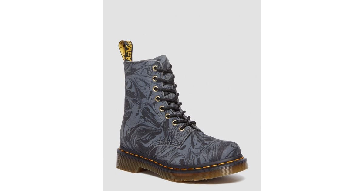Dr. Martens 1460 Pascal Marbled Suede Lace Up Boots in Blue | Lyst
