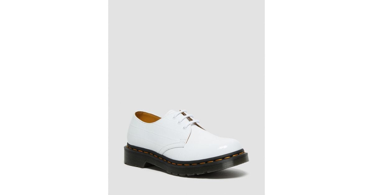 Dr. Martens 1461 Patent Croc Emboss Leather Shoes in White | Lyst
