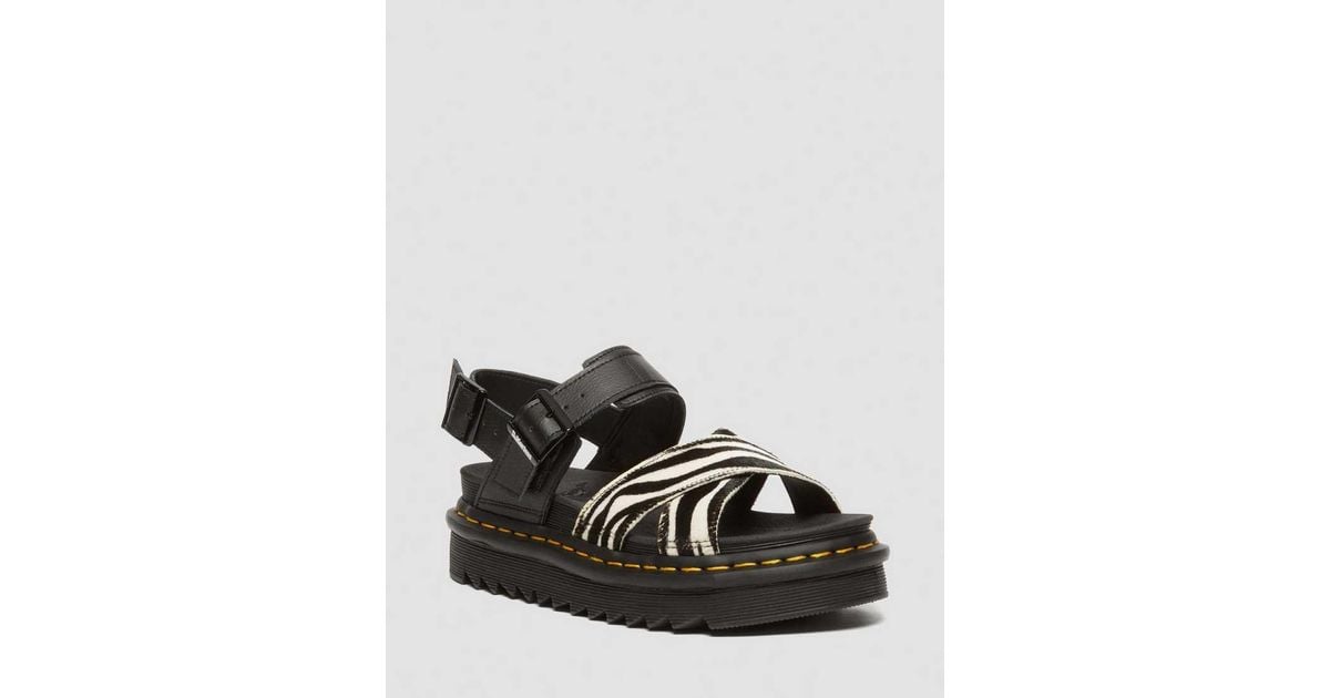 【大特価】Dr. martens VOSS II HAIR-ON ZEBRA サンダル Voss II Hair-On Zebra Print Sandals in Black | Dr. Martens