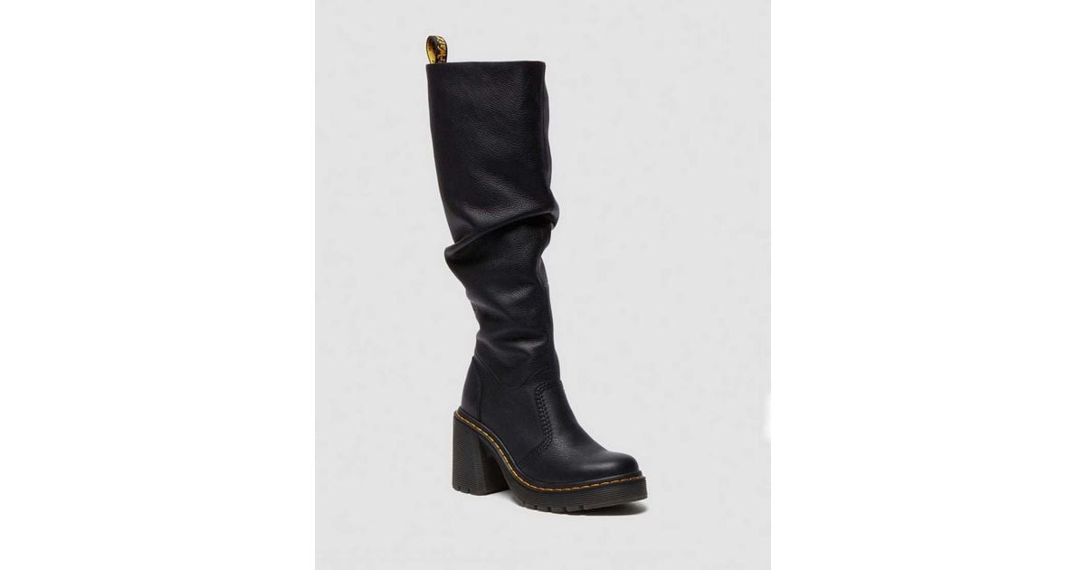 Martens Kasey Virginia Leather Knee High Heeled Boots in Black