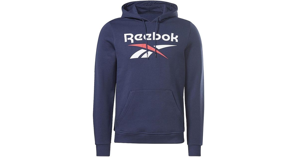 Reebok Identity Fleece Stacked Logo Pullover Hoodie in Blue for Men | Lyst