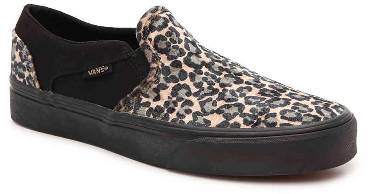 Vans Velvet Asher Slip-on Sneaker in Tan/Black Leopard Print (Black) - Lyst