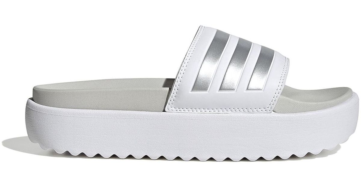 adidas Adilette Platform Slide Sandal in White | Lyst