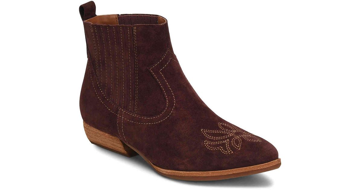 KorkEase Prairie Suede Block Heel Western Booties in Burgundy Suede
