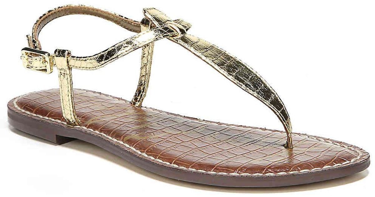 Sam Edelman Leather Gigi T-strap Flat Sandals in Gold Metallic ...