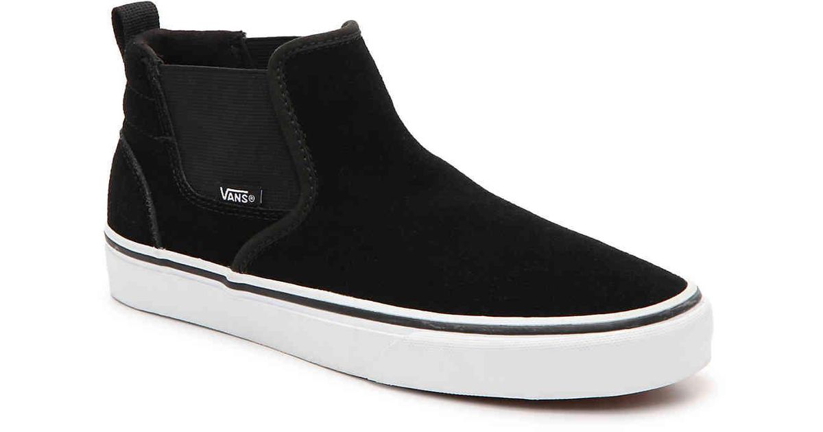 Vans Denim Asher Mid-top Slip-on Sneaker in Black/White (Black) | Lyst