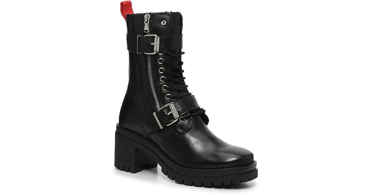 bryce leather and logo platform combat boot
