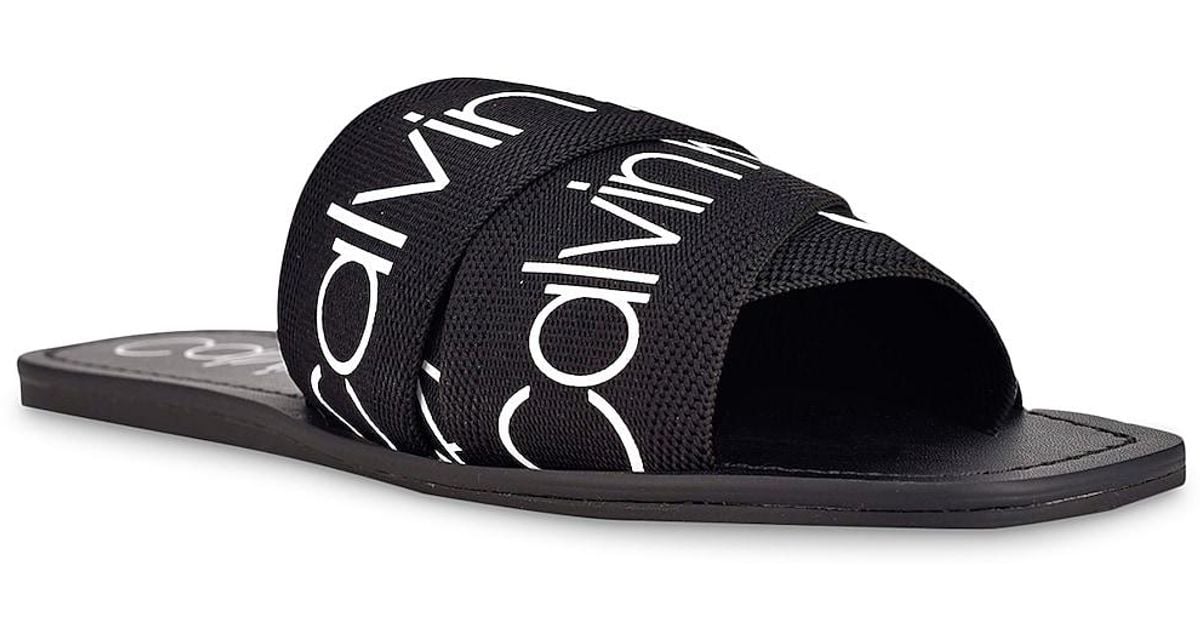 Calvin Klein Bainy Slide Sandal in Black/White (Black) Lyst
