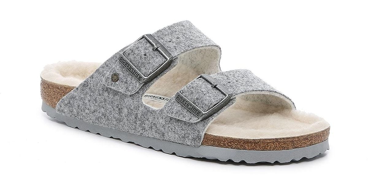 Birkenstock Arizona Double Wool Slide Sandal in Grey (Gray) | Lyst