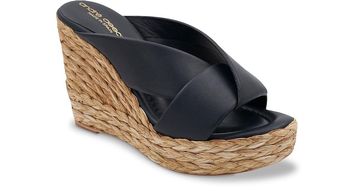Andre Assous Leather Opal Espadrille Wedge Sandal in Navy (Blue) - Lyst