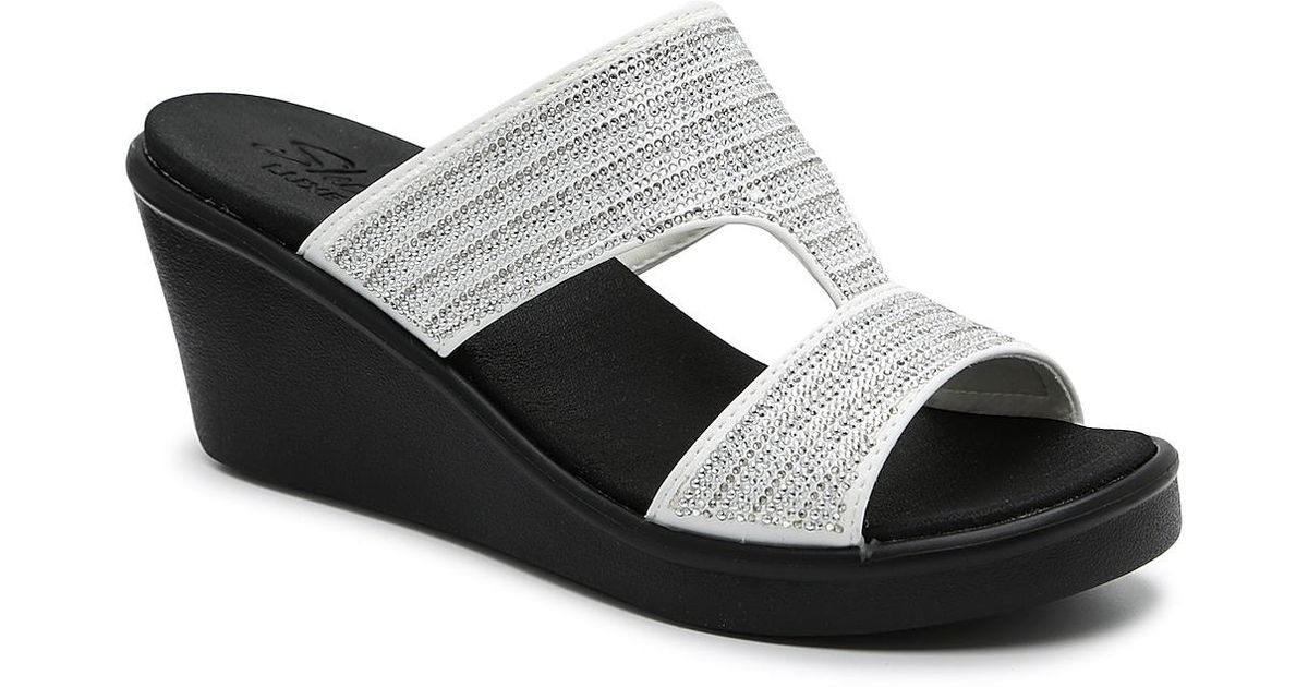 Skechers Synthetic Cali Rumble On Bling Gal Wedge Sandal in White - Lyst