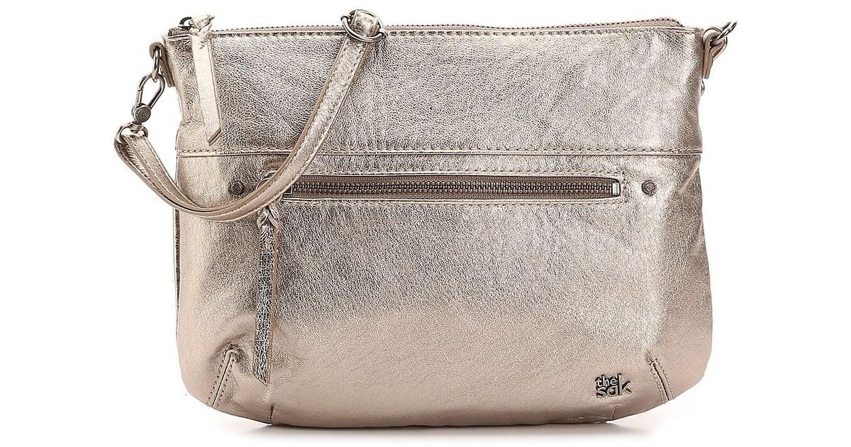 Leather crossbody bag pewter Clearance