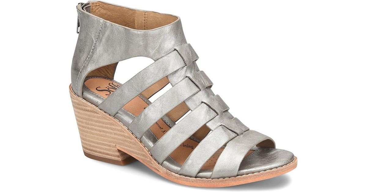 SÃ¶fft Leather Sunny Wedge Sandal in Silver Metallic (Metallic) - Lyst