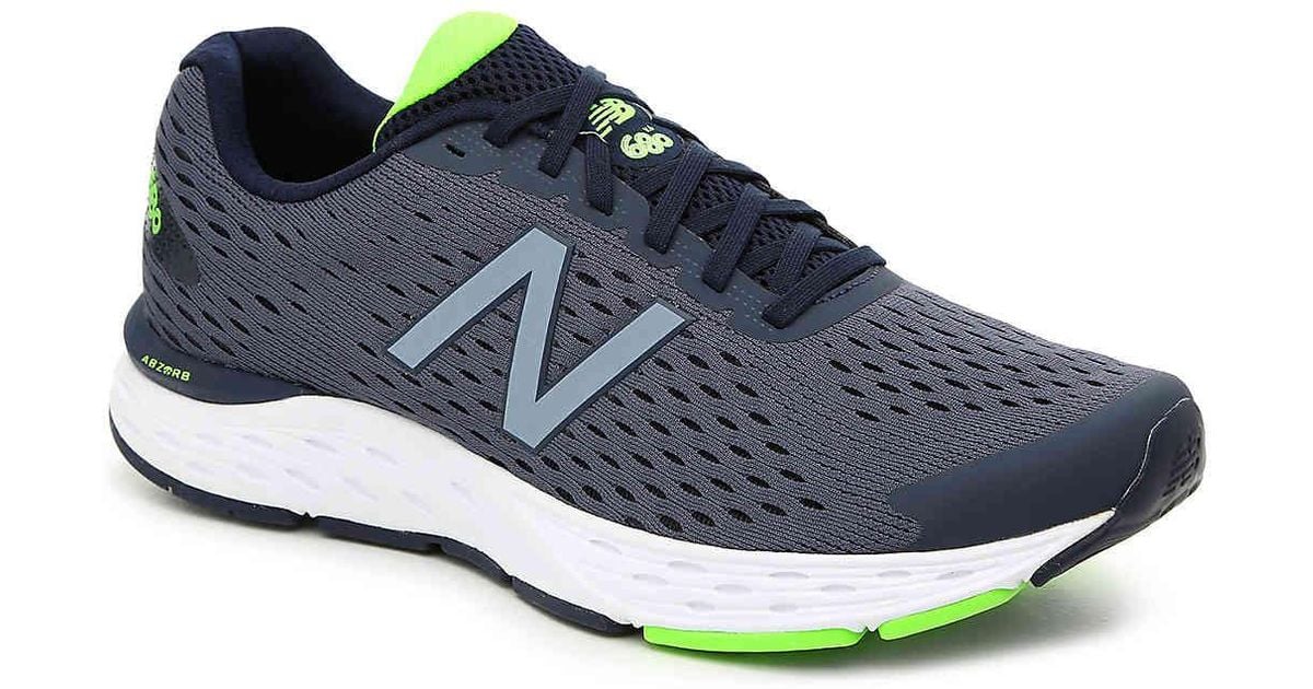 New Balance Synthetic 680 V6 Running Shoe in Navy/Lime Green/Slate Blue