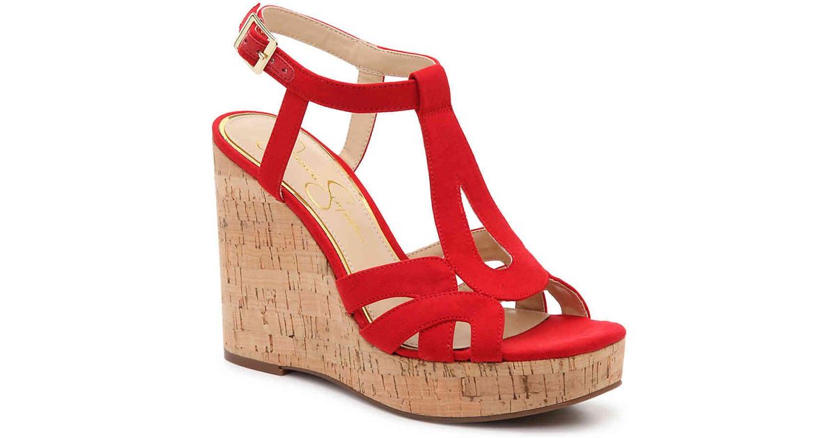Jessica Simpson Shayla Wedge Sandal in Red | Lyst
