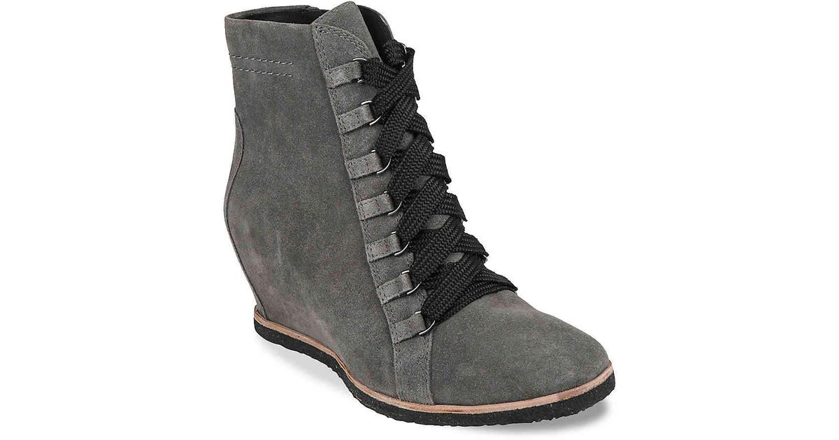 earth lace up suede wedge booties