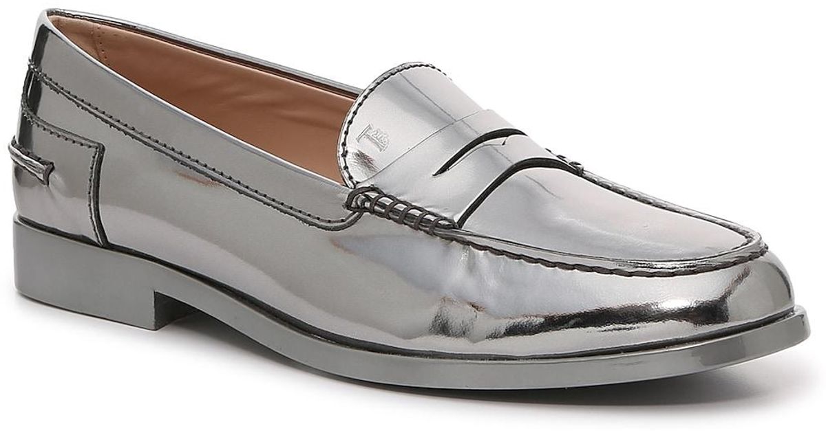 Tod's Leather Cuoio Penny Loafer in Pewter Metallic (Metallic) | Lyst