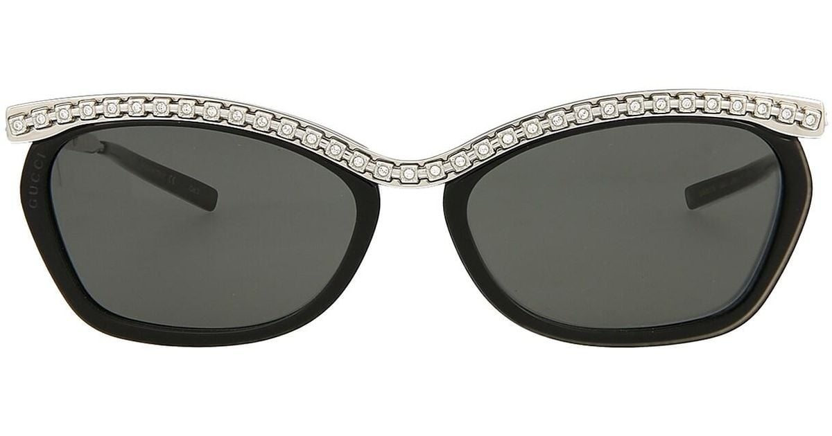 Gucci Round Rhinestone Sunglasses in Black/Silver Rhinestone (Gray) Lyst