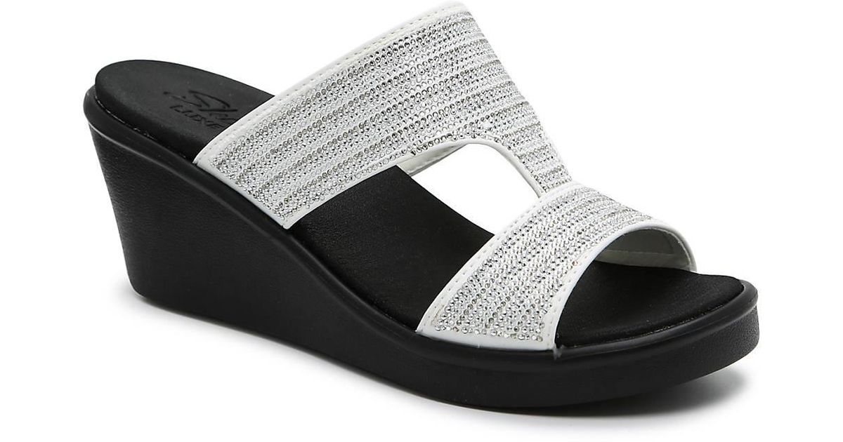 Skechers Synthetic Cali Rumble On Bling Gal Wedge Sandal in White Lyst