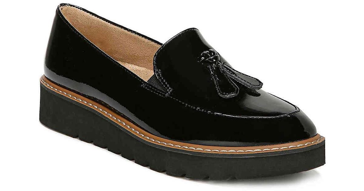 black wedge loafer shoes