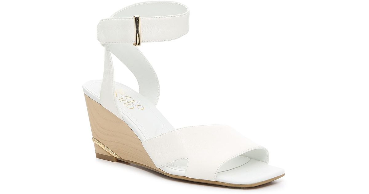 Franco Sarto Leather Samina Wedge Sandal in White | Lyst