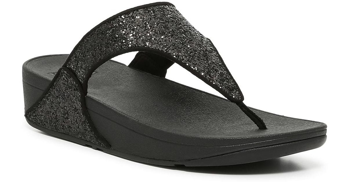 Fitflop Shimma Wedge Glitter Sandal in Black | Lyst