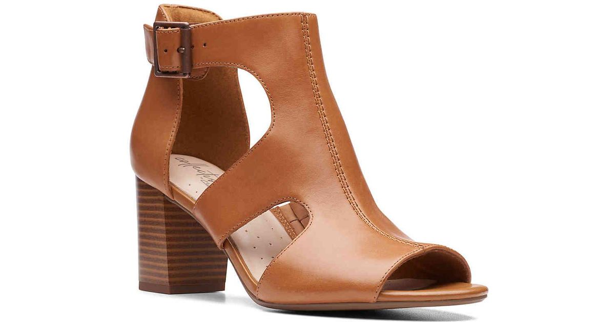 Clarks Leather Deva Heidi Heeled Sandal in Cognac (Brown