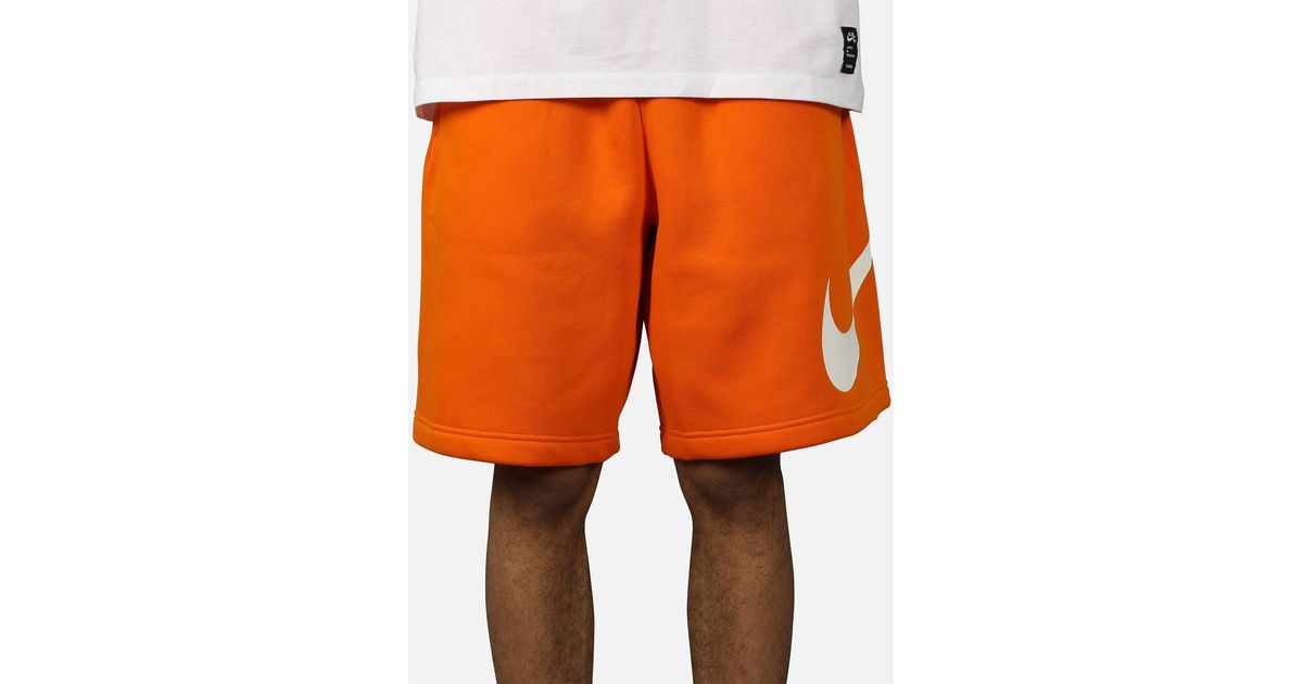 Nike Fleece Nsw Club Graphic Swoosh Shorts in Orange for Men - Lyst