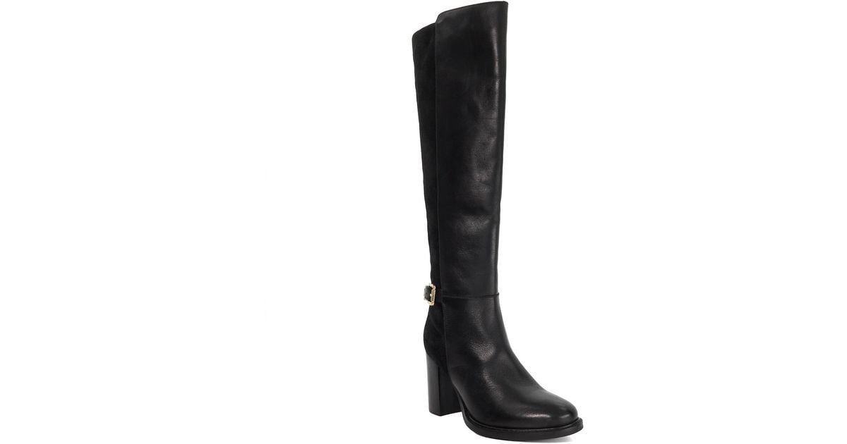 Black Leather Block Heel Knee High Boots