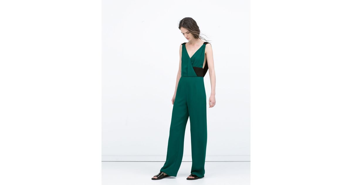 Zara Long Colored Jumpsuit in Green (Emerald) Lyst