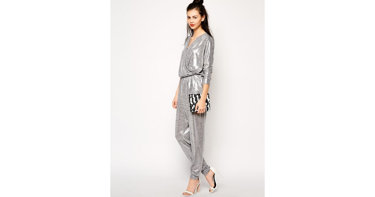 Monki Metallic Long Sleeve Jumpsuit 