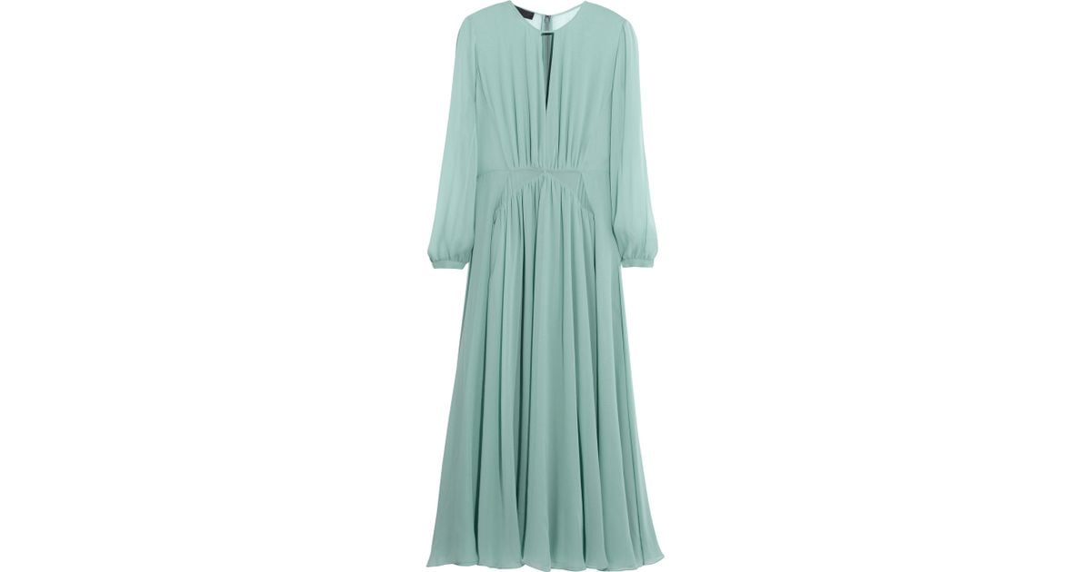 Burberry Prorsum Silk Chiffon Midi Dress in Green | Lyst