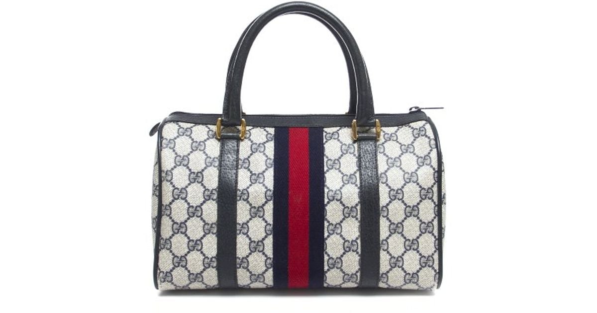 Lyst Gucci Pre Owned Monogram Canvas Web Stripe Boston Bag In Black