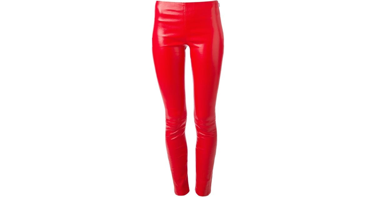 red patent leggings