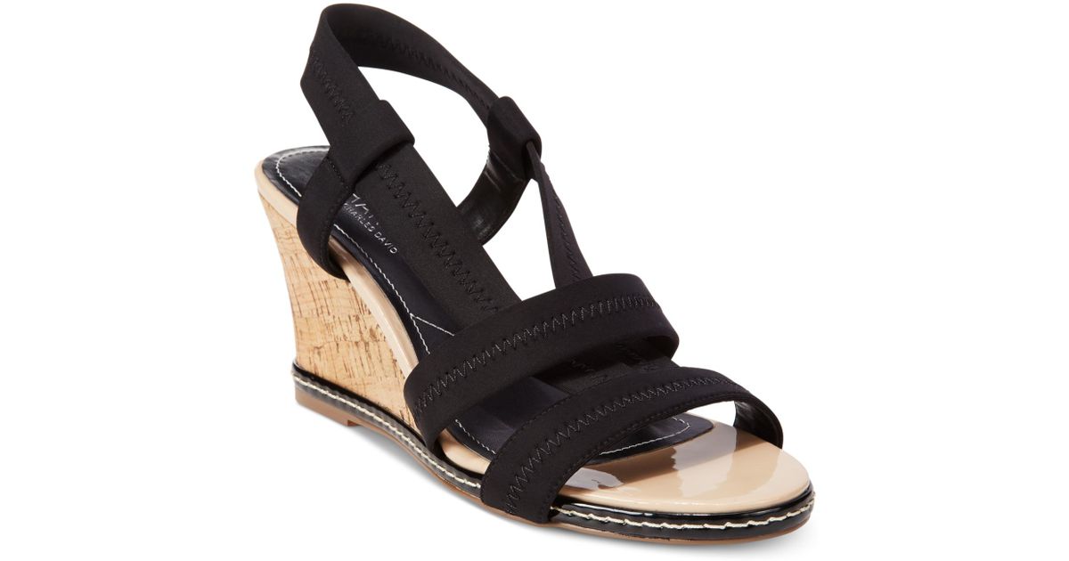 stretch fabric wedge sandals