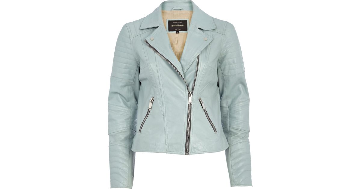 River Island Light Blue Leather Biker Jacket